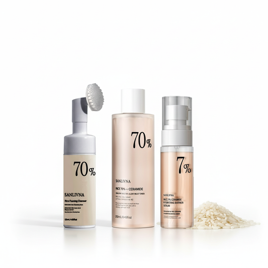 Rice Toner 70% Rice Extract Serum with Niacinamide, Rice Cleansing Foam, Deep Cleansing, Moisturizer for Dry Skin, Skin Care Set